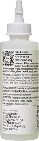 Aleene's Rhinestone Adhesive, Permanent Multi-Surface Liquid Glue for Jewels, Crystals, Rhinestones, Fashion & Decor Embellishments - Dries Clear & Flexible on Fabric, 4 fl oz in Kuwait