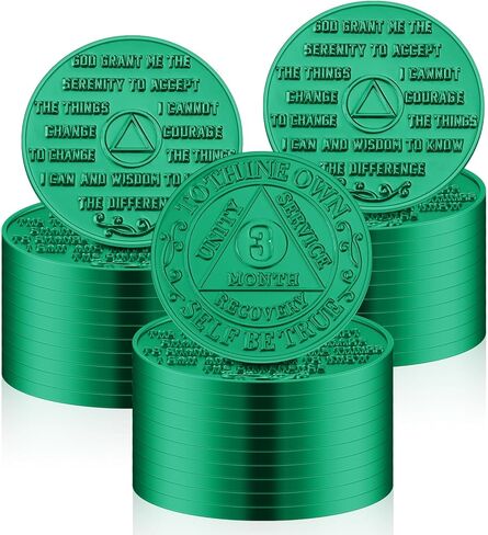 30 Pcs 3 Month Recovery AA Chips and Medallions Bulk Sobriety Chips AA Tokens Alcoholics Anonymous Medallion Gifts Aluminum Commemorative Coins Lot Green in Kuwait
