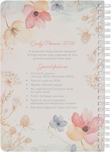 Christian Art Gifts 2026 Compact Spiral-bound 12 Month Planner for Women: Be Still & Know Encouraging Scripture, Daily Planning, Organizing, Reminders, Appointments, Cute Teal Multicolor Floral & Gold in Kuwait