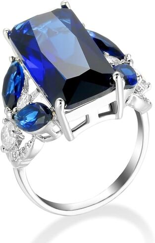 Silver Plated Sparkling Emerald Marquise Cut Created Blue Sapphire CZ Cubic Zirconia Filled Halo Wedding Engagement Flower Band Elegant Women's Ring for Mom Bridal Lover in Saudi Arabia