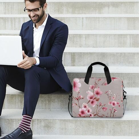 ALAZA Pink Floral Cherry Blossom Laptop Case Bag Sleeve Portable Crossbody Messenger Briefcase w/Strap Handle, 13 14 15.6 inch in Saudi Arabia