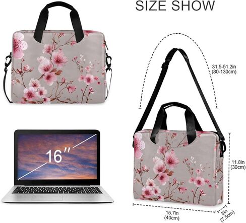 ALAZA Pink Floral Cherry Blossom Laptop Case Bag Sleeve Portable Crossbody Messenger Briefcase w/Strap Handle, 13 14 15.6 inch in Saudi Arabia