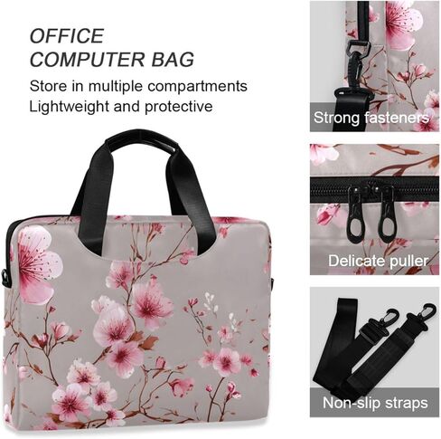 ALAZA Pink Floral Cherry Blossom Laptop Case Bag Sleeve Portable Crossbody Messenger Briefcase w/Strap Handle, 13 14 15.6 inch in Saudi Arabia