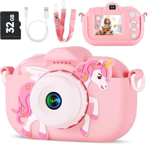 Kids Toy Camera, for Boys Girls Age 3-8, Digital Video Camera with Stickers, Cute Case and 32GB SD Card in Kuwait