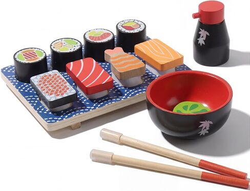 Sushi Slicing Play Food Set, Wooden Pretend Play Kitchen Toys for Kids 3+, Sushi Food Play Learning Toy for Girls Boys in Kuwait