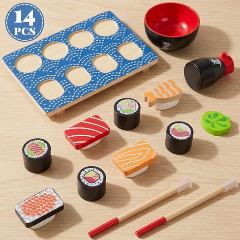 Sushi Slicing Play Food Set, Wooden Pretend Play Kitchen Toys for Kids 3+, Sushi Food Play Learning Toy for Girls Boys in Kuwait