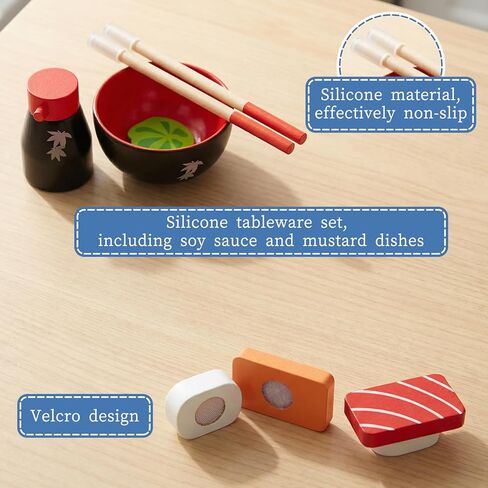 Sushi Slicing Play Food Set, Wooden Pretend Play Kitchen Toys for Kids 3+, Sushi Food Play Learning Toy for Girls Boys in Kuwait