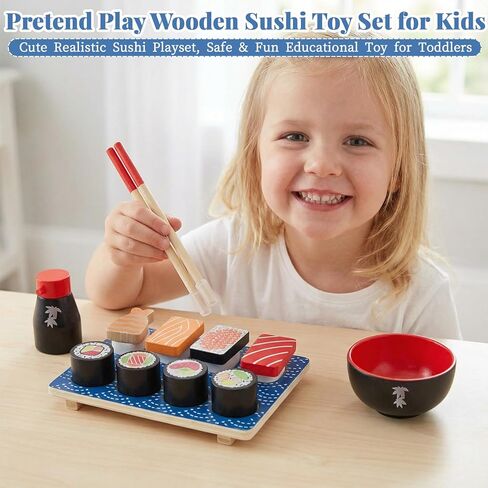 Sushi Slicing Play Food Set, Wooden Pretend Play Kitchen Toys for Kids 3+, Sushi Food Play Learning Toy for Girls Boys in Kuwait