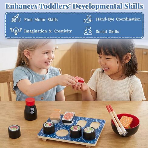 Sushi Slicing Play Food Set, Wooden Pretend Play Kitchen Toys for Kids 3+, Sushi Food Play Learning Toy for Girls Boys in Kuwait