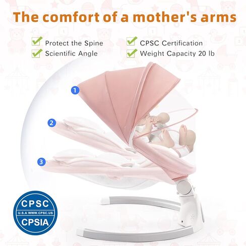 Baby Swing for Infants,Comfort Cradling Baby Rocker Portable Newborn Swing with Music/Remote Control/Timing Function,Grey (Pink) in Kuwait