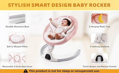 Baby Swing for Infants,Comfort Cradling Baby Rocker Portable Newborn Swing with Music/Remote Control/Timing Function,Grey (Pink) in Kuwait