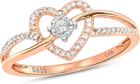 Cali Trove 1/10 CT Natural Diamond Heart Promise Rings for Women 14KT & 18KT Gold Vermeil Engagement Promise Ring for Her Gifts for Women in Saudi Arabia
