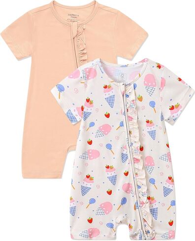 JunNeng 2Pcs Baby Girl Viscose from Bamboo Sleeper, 2 Way Zipper Romper, Short Sleeve One Piece 0-18 Months in Saudi Arabia