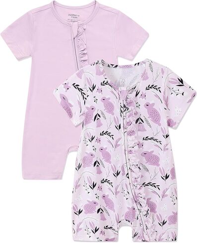 JunNeng 2Pcs Baby Girl Viscose from Bamboo Sleeper, 2 Way Zipper Romper, Short Sleeve One Piece 0-18 Months in Kuwait
