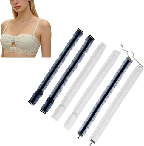 Velvet Ruffle Lace Trim Decorative Bra Straps with Choker Elegant Lingerie Shoulder Belts for Women in Kuwait