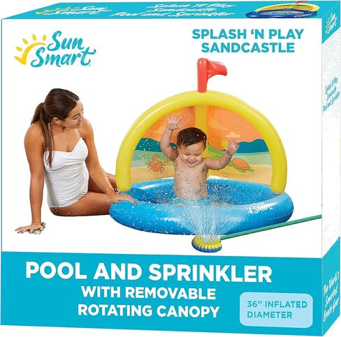 SunSmart Lazy River Kiddie Pool with Two Toy Duckies, Inflatable Kids Pool with Removable UPF50 Sunshade Canopy, Heavy Duty Toddlers Pool in Kuwait