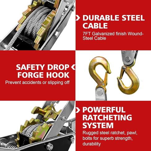 2T 10ft تعال على طول Winch Heavy Duty ، 2 التروس تأتي على طول أداة سحب ، و Winch Winch Puller 2 ، وتأتي إلى أدوات Ratchet Power Power ، وأداة Ratchet اليدوية لرفع القطر in Kuwait