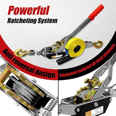 2T 10ft تعال على طول Winch Heavy Duty ، 2 التروس تأتي على طول أداة سحب ، و Winch Winch Puller 2 ، وتأتي إلى أدوات Ratchet Power Power ، وأداة Ratchet اليدوية لرفع القطر in Kuwait