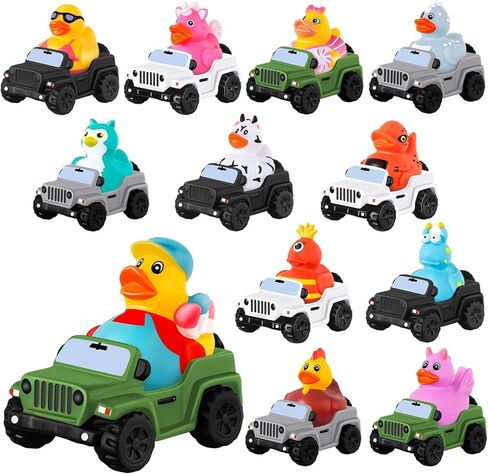 24 Pcs Jeep Ducks Rubber Ducks, 3.5 Inch Jeep Ducks for Ducking, Jeeps Suitable for 2 Inch Ducks, 12 Rubber Ducks Assortment with 12 Jeeps, Baby Bath Toy Christmas Party Favors Birthdays Gifts in Kuwait