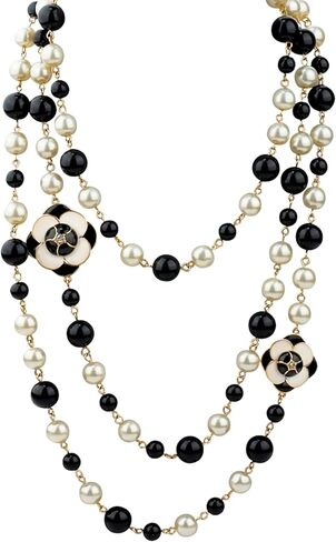 قلادة زهرة خمر مستوحاة من اللؤلؤ الطويل الأبيض والأبيض قلادة زيواة زهرة ، وبيان متعددة قلادة للنساء ، هدية المجوهرات in Kuwait