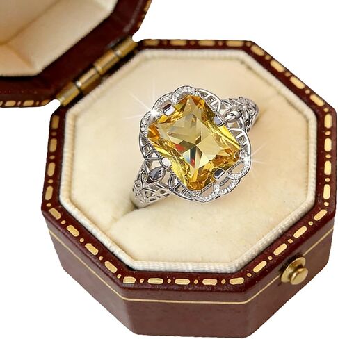 AZQ 925 Sterling Silver Shining Citrine Ring Square Perfect Cut 3Ct Cubic Zirconia Promise Rings CZ Yellow Gemstone Solitaire Ring Eternity Engagement Wedding Band Ring Sets for Women TZ.74 in Kuwait