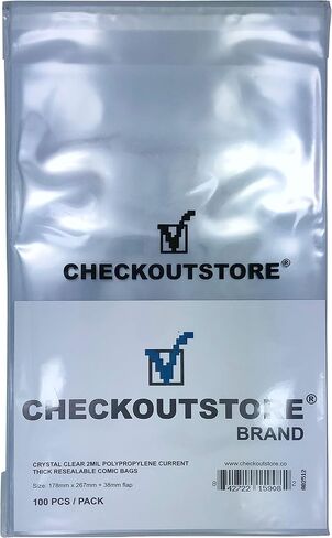 (200) CheckOutStore Crystal Clear Current Comic Book Bags (Resealable Flap/Thick) in Kuwait