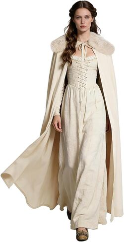 Joukavor Renaissance Velvet Cape مع طوق فراء الفايكنج للرجال Cosplay Cosplay in Kuwait