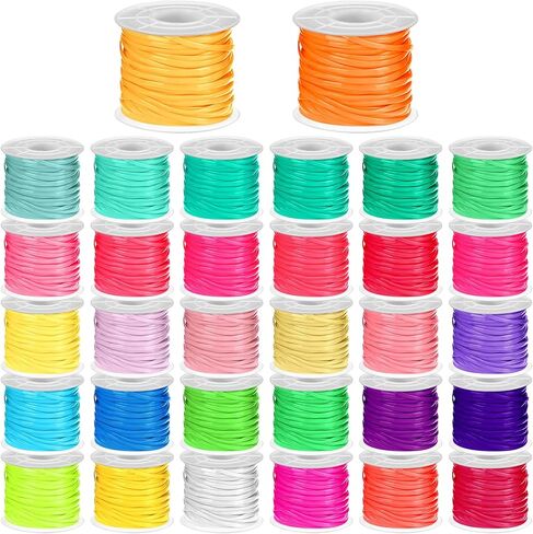 32 Rolls Lanyard String Plastic Lacing Cord Gimp Boondoggle String Lanyard Kit for Kids Keychain Bracelets Jewelry Making DIY Craft 0.1 Inch Wide 65.6 Feet Long 32 Colors in Kuwait