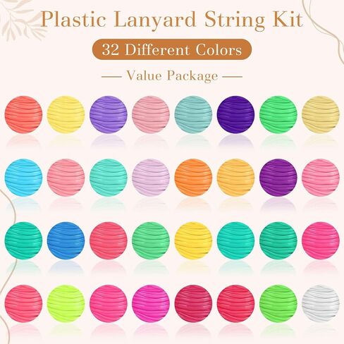32 Rolls Lanyard String Plastic Lacing Cord Gimp Boondoggle String Lanyard Kit for Kids Keychain Bracelets Jewelry Making DIY Craft 0.1 Inch Wide 65.6 Feet Long 32 Colors in Kuwait