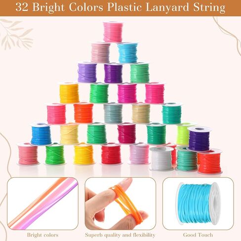 32 Rolls Lanyard String Plastic Lacing Cord Gimp Boondoggle String Lanyard Kit for Kids Keychain Bracelets Jewelry Making DIY Craft 0.1 Inch Wide 65.6 Feet Long 32 Colors in Kuwait
