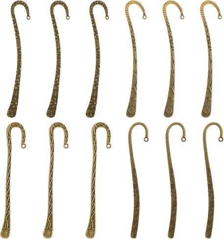 Framendino, 12 Pack Metal Bookmark Hairpin Hook Antique Tibetan Silver Carved Hook Bookmarks with Loop for Crafting in Kuwait