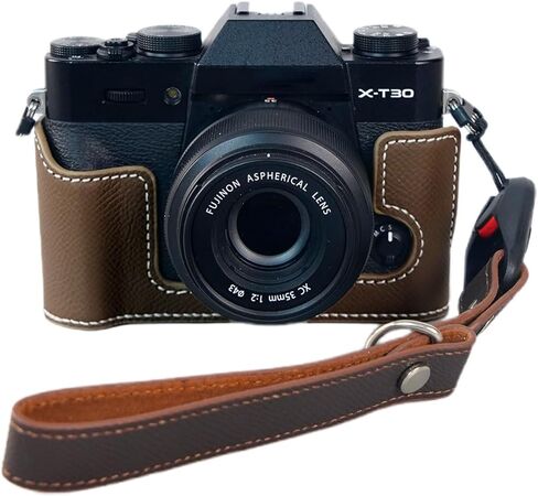 Bowan X-T30 Camera Case, Handmade Genuine Real Leather Half Camera Case Bag Cover for Fujifilm Fuji X-T20 X-T10 Camera Bottom Opening Version + Hand Strap(Blue) in Saudi Arabia