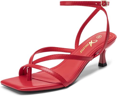 Athlefit Women's Strappy Kitten Heels Square Toe Flip Flops Low Heels Ankle Strap Party Dress Thong Heeled Sandals in Saudi Arabia