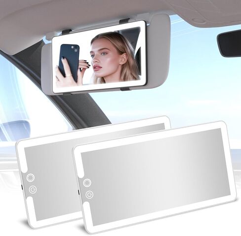 Solar Car Sun Visor Vanity Mirror, Sun Visor Makeup Mirror for Car,Dimmable with 3 Light Modes in Kuwait