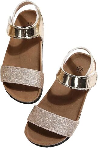 صندل Gorglitter Girl's Metallic Sparkly Flaud Sandals army strap حزام لطيف في الصيف العطلات الشاطئية 2025 in Kuwait