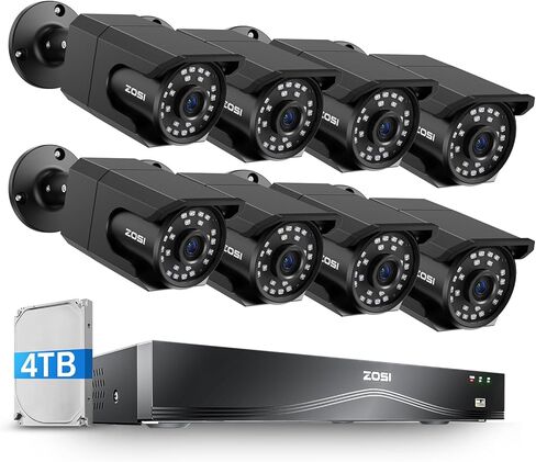 Zosi 4K 16CH POE Camera Camera System ، 16 × 8 ميجا بايت كاميرات في الهواء الطلق مع رؤية ليلية ملونة النجوم ، إنذار الضوء ، الكشف البشري ، 4K 16CH H.265+ NVR (قابلة للتوسيع إلى 32CH) ، 4TB HDD لمدة 24/7 سجل in Kuwait