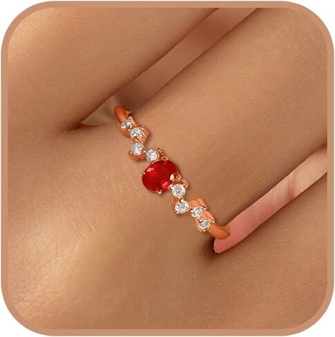 Red Birthstone Ring 925 Sterling Silver Ruby Ring for Women Dainty CZ Oval Birthstone Stackable Eternity Ring Wedding Bands Promise Engagement Ring for Mom Wife Grandmom Birthday Jewelry Graduation Gifts Size 6-10 in Kuwait
