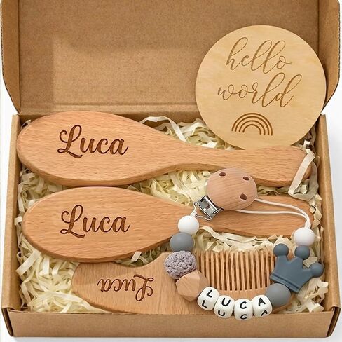 3Pcs Personalized Wooden Baby Hair Brush and Comb Bristles,Custom Newborn Soft Hair Baby Gift in Saudi Arabia