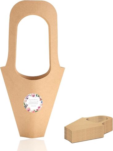 xialgshe 20 Pcs kraft paper flowers gift bags bouquets bags cones flower bouquet bags with handle to make bouquets for wedding,paper wedding birthday gift bag valentines day gift bag (Kraft Paper, medium) in Kuwait