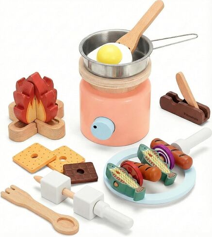 Wooden Camping Toys, Pretend Play Toys Campfire with Kids Grill Playset, 25pcs Kids Play Food Toy Set, Outdoor Play Toys for Toddler Boys and Girls Ages 3+ in Kuwait