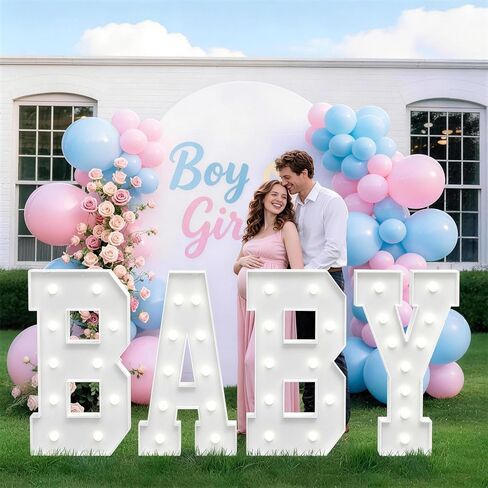 Baby Letters for Baby Shower, 4FT Baby Marquee Letters | BABY Letters With Multicolor Light, Foam Board, Assembly Required, Baby Shower Party Decorations 85 Pcs Accessory Set in Saudi Arabia