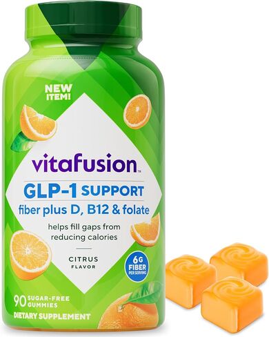 تدعم Vitafusion GLP-1 الألياف بالإضافة إلى الفيتامينات D و B12 وفيتامينات الفولات الصمغية ونكهة الحمضيات وخالية من السكر و 90 يوم و 30 يومًا in Saudi Arabia