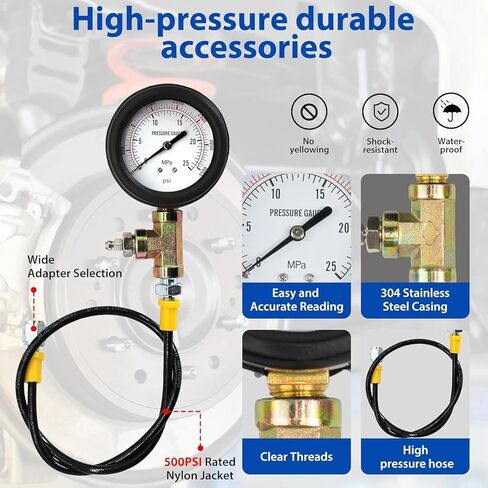 Universal Brake Oil Pressure Gauge, 0-3500 PSI Car ABS Hydraulic Oil Pressure Gauge, Brake System Test Gauge, Service Tool in Kuwait