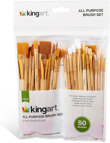 KINGART Mixed Media Brushes, Set of 50, Assorted Sizes, Good for All Projects in Kuwait