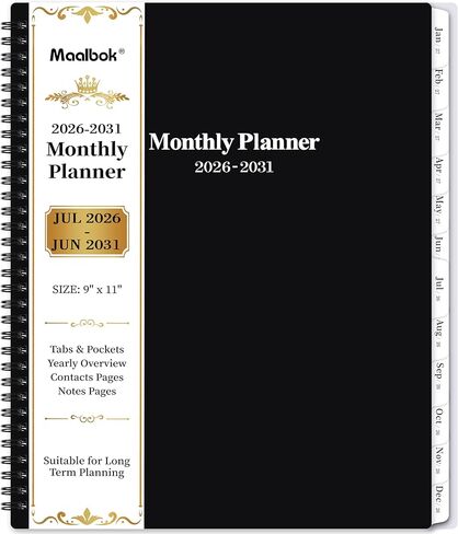 2024-2029 Monthly Planner/Calendar - Jul 2024 - Jun 2029, 5 Year Monthly Planner with Tabs & Celebrity Quotes, 9" x 11", Famous Quotes, Two-Side Pocket, Suitable for Long-Term Planning, Black in Kuwait