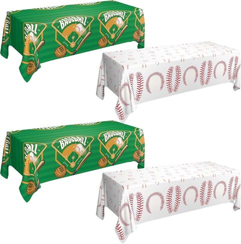 4-Pack Baseball Tablecovers, Baseball Birthday Decorations Baseball Party Supplies Disposable Plastic Tablecloth Baseball Field Print Tablecover for Baseball Theme Party Baseball Games, 51 x 86in in Kuwait