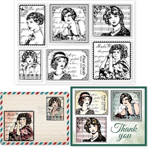 GLOBLELAND Vintage Woman Border Clear Stamps Vintage Lady Frame Silicone Clear Stamp Seals Flower Frame Transparent Stamps for DIY Scrapbooking Cards Making Photo Album Journal in Saudi Arabia