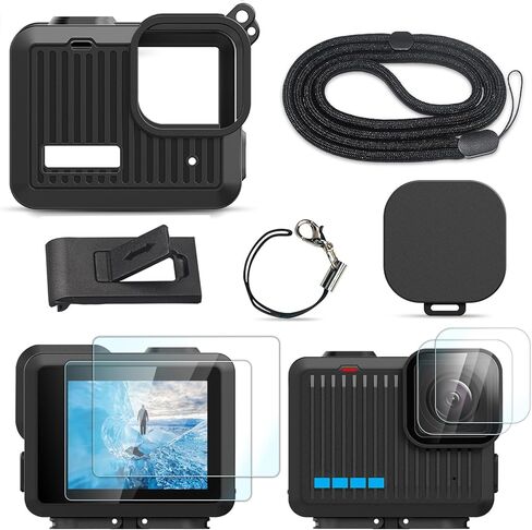 Fitstill Pu Mini Careing Case & Silicone Sleeve Rubber Case For Go Pro Hero 4K 2024 ، استبدل الغطاء الجانبي للبطارية وقبعات العدسات والحماية in Kuwait
