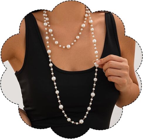 قلادة طويلة لؤلؤة للنساء لؤلؤة لؤلؤة طويلة لؤلؤة لؤلؤة لؤلؤة ستراند بيان بيان السترة ستراند سلسلة المجوهرات المجوهرات in Kuwait