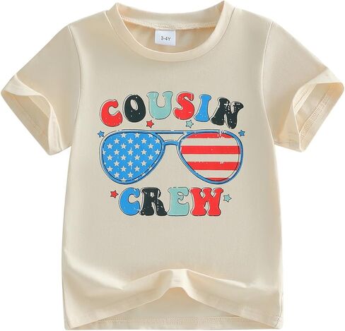 Kids Toddler Boys Girls 4th of July Cousin Crew Shirt Short Sleeve American Flag T-Shirt Patriotic Top in Saudi Arabia
